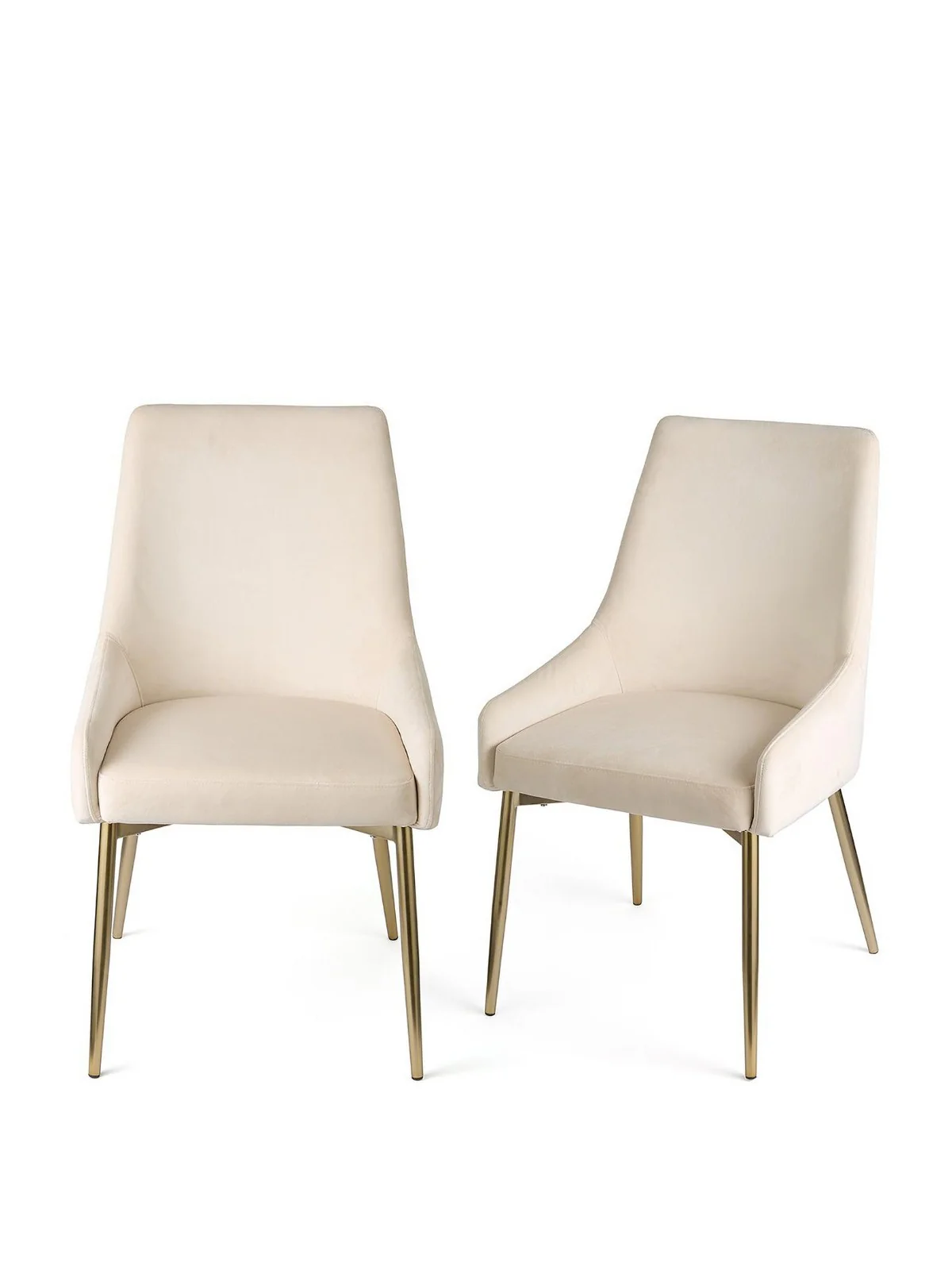 Nala Pair Of Dining Chairs Cream Fabric Brass Legs Mid Century Home Style - Image 2