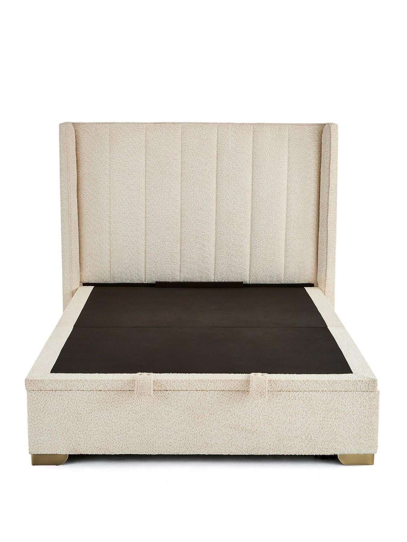 New Dakota Boucle End Lift Up Storage Ottoman Double Bed Frame Natural - Image 2