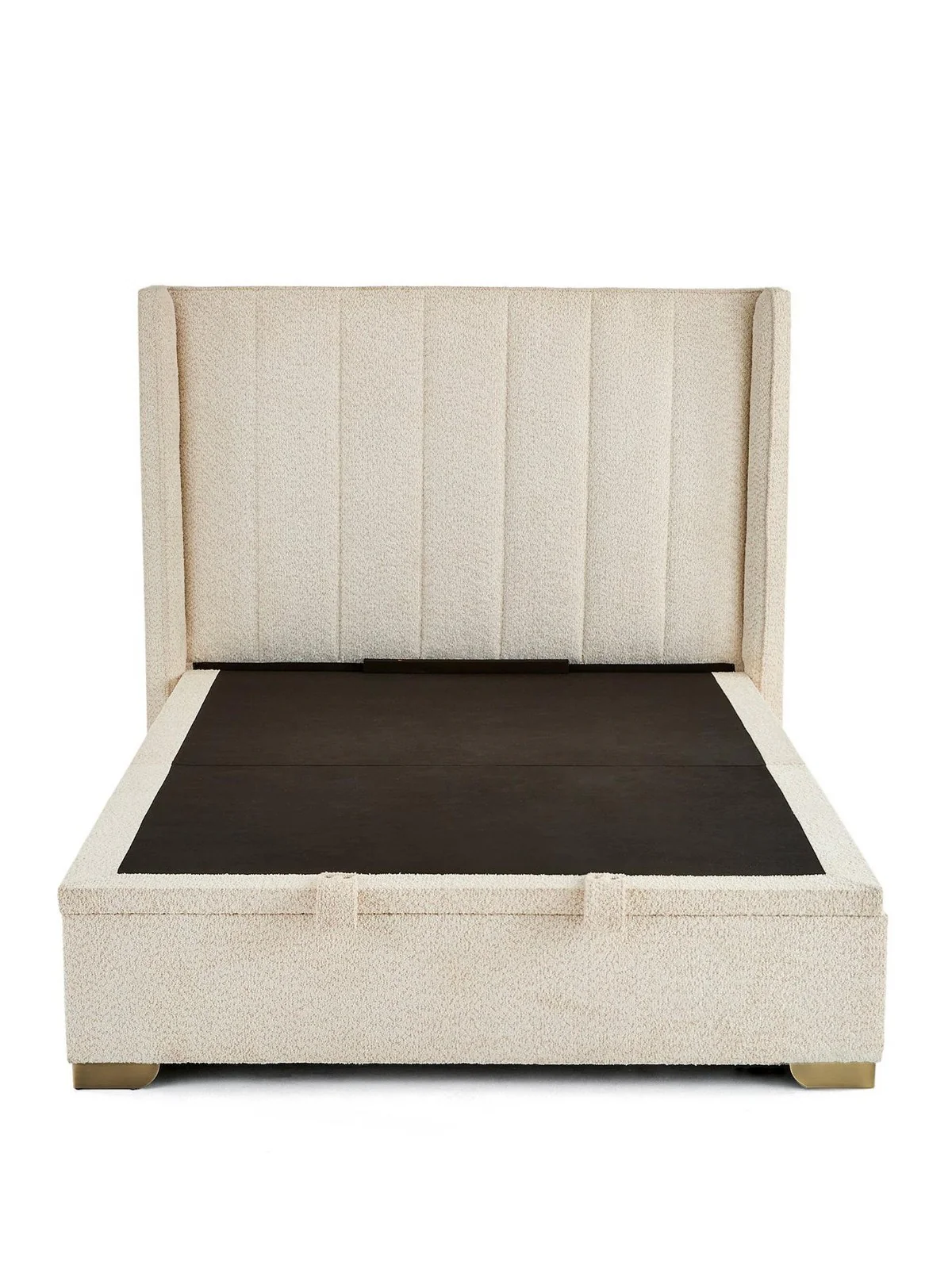 New Dakota Boucle Lift Up Ottoman Bed King Natural Fabric Storage - Image 2