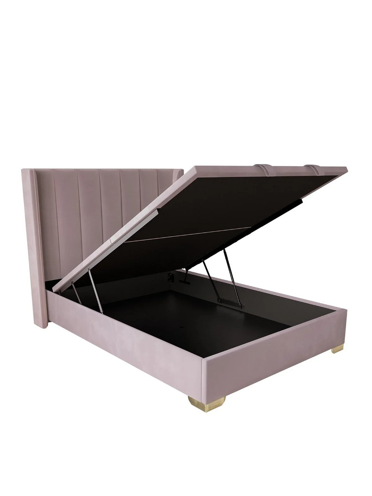 New Dakota Velvet End Lift Up Storage Ottoman King Bed Antique Rose UK - Image 3