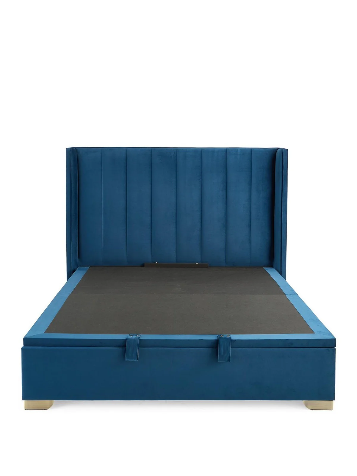 New Dakota Velvet End Lift Up Storage Ottoman King Bed Blue TOP SELLER - Image 2