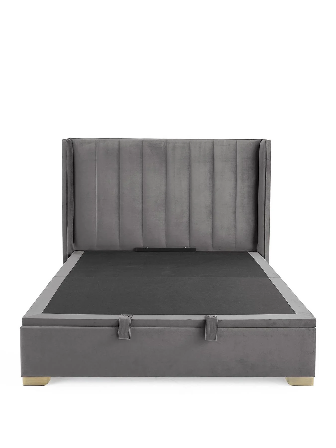 New Dakota Velvet End Lift Up Storage Ottoman Small Double Bed Grey - Image 2