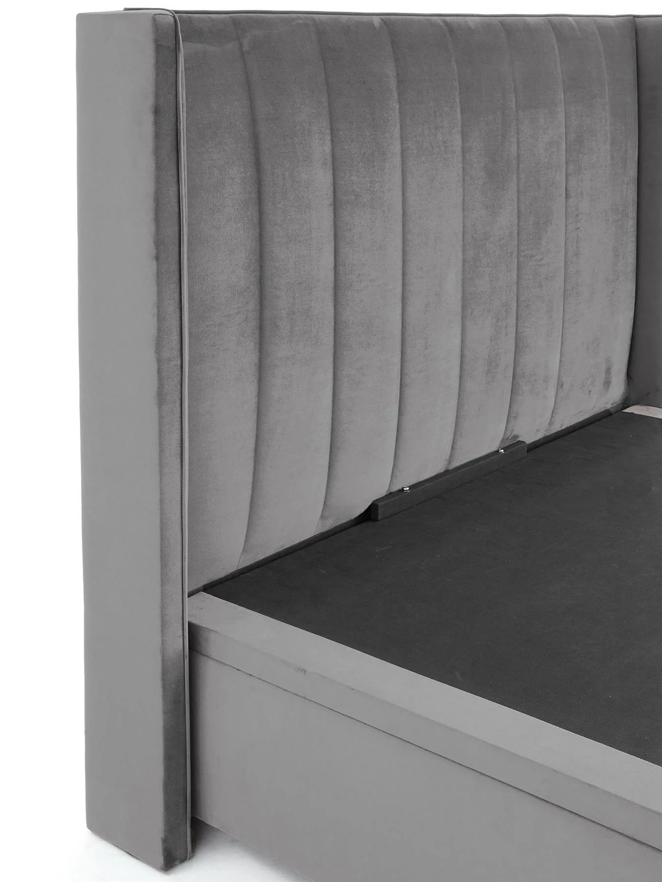 New Dakota Velvet End Lift Up Storage Ottoman Small Double Bed Grey - Image 4