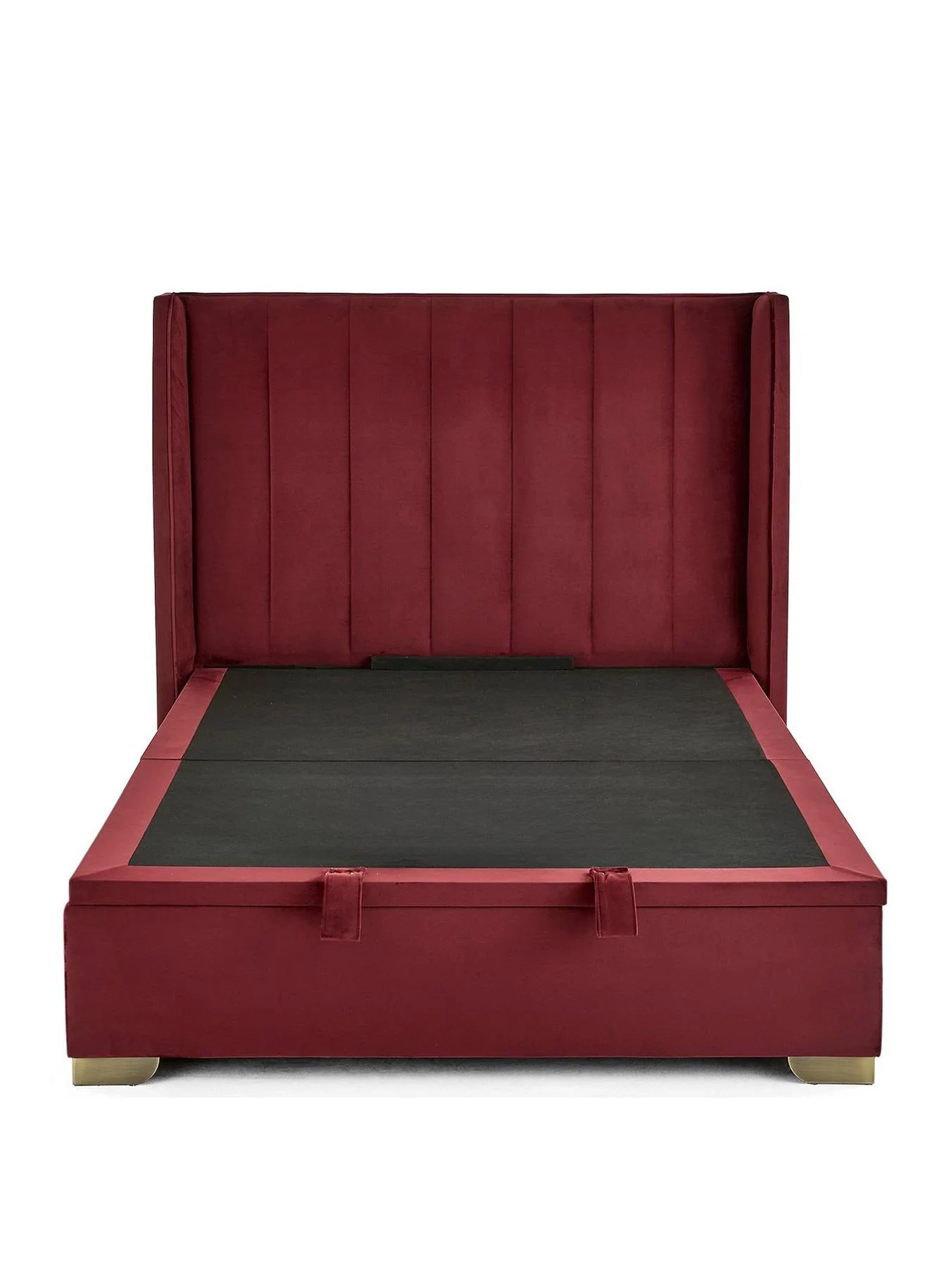 New Dakota Velvet Lift Up Ottoman Double Bed Burgundy Modern Bedroom Design - Image 2