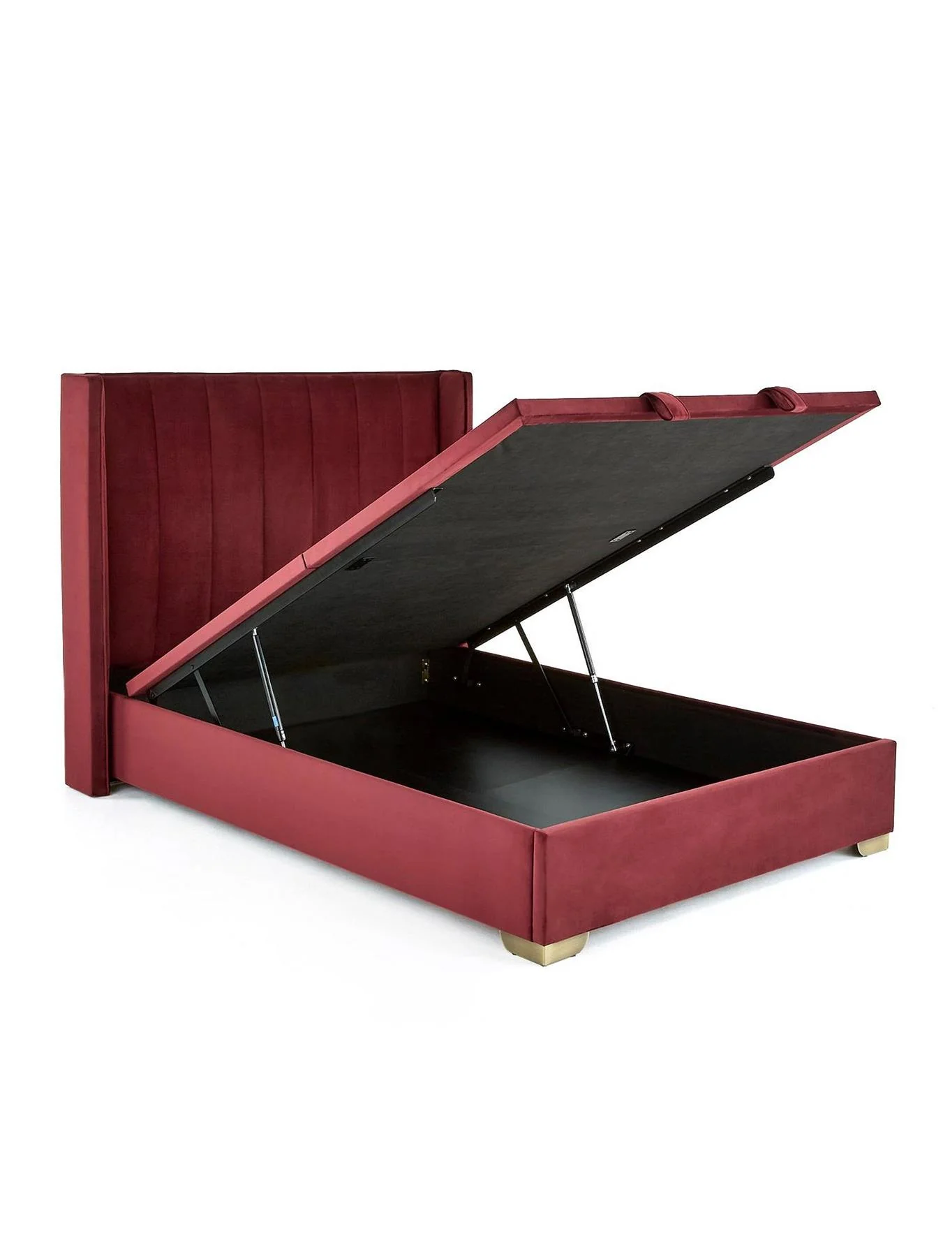 New Dakota Velvet Lift Up Ottoman Double Bed Burgundy Modern Bedroom Design - Image 3
