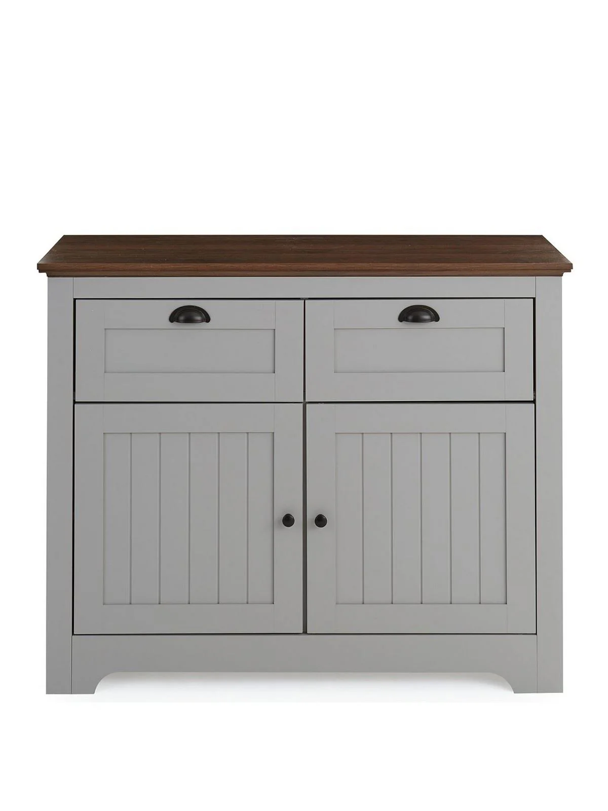 New Devon Compact Sideboard Grey & Walnut | Rustic Cottage Style | 2 Door 2 Drw - Image 2