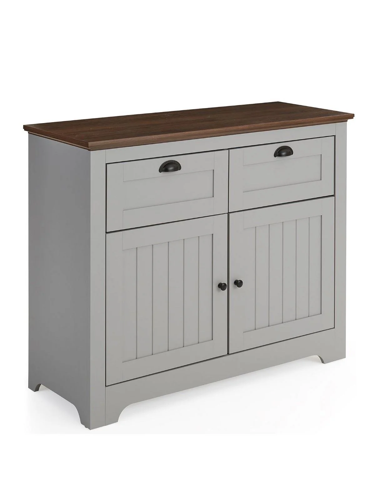 New Devon Compact Sideboard Grey & Walnut | Rustic Cottage Style | 2 Door 2 Drw - Image 3