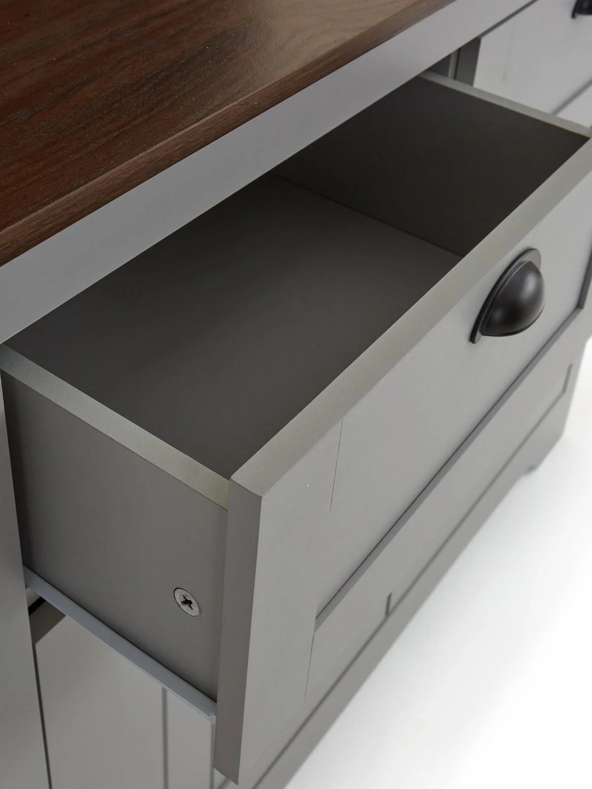 New Devon Compact Sideboard Grey & Walnut | Rustic Cottage Style | 2 Door 2 Drw - Image 4