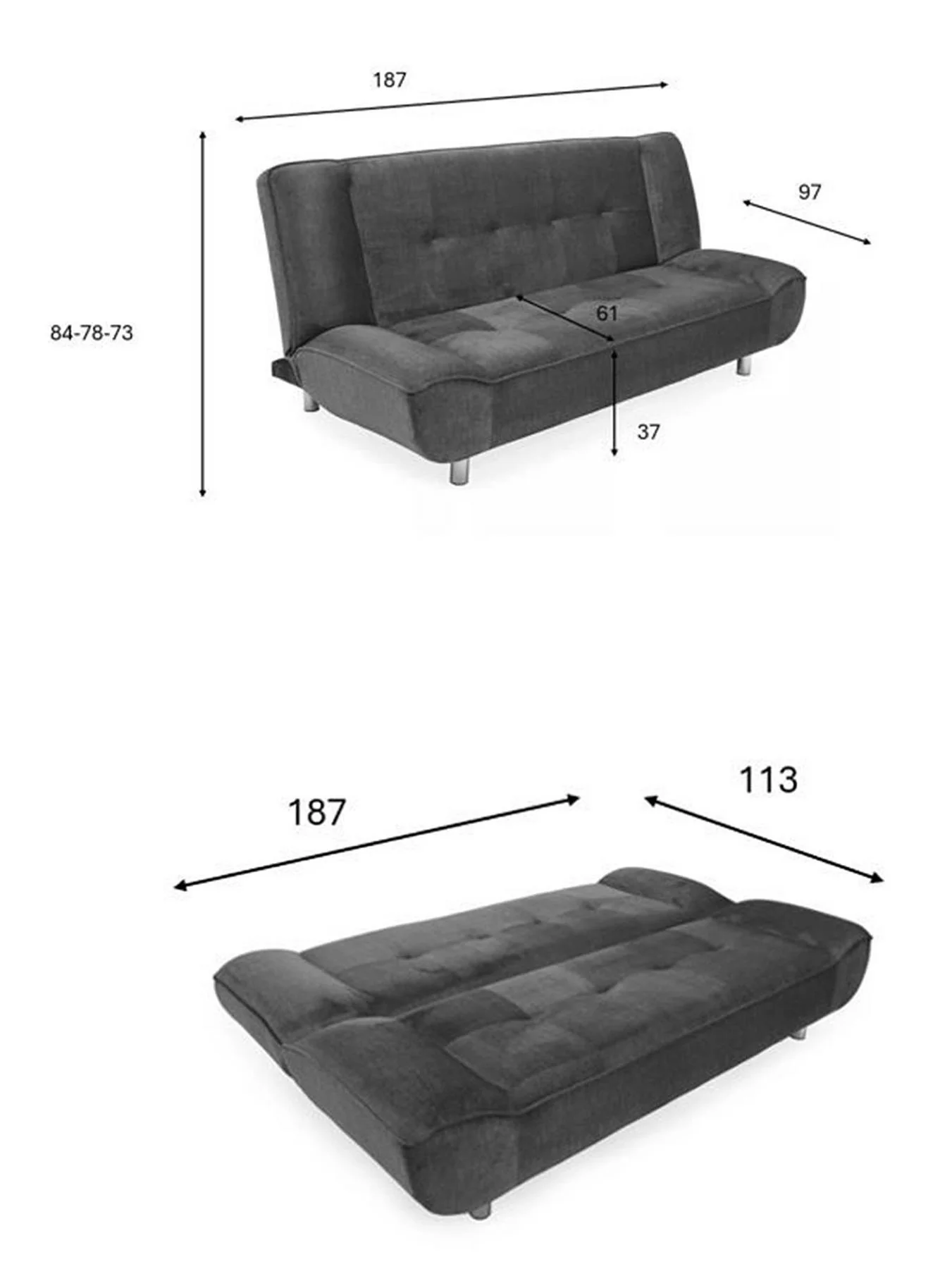 New Lima Fabric Sofa Bed Grey Modern Comfortable Lounge UK - Image 2