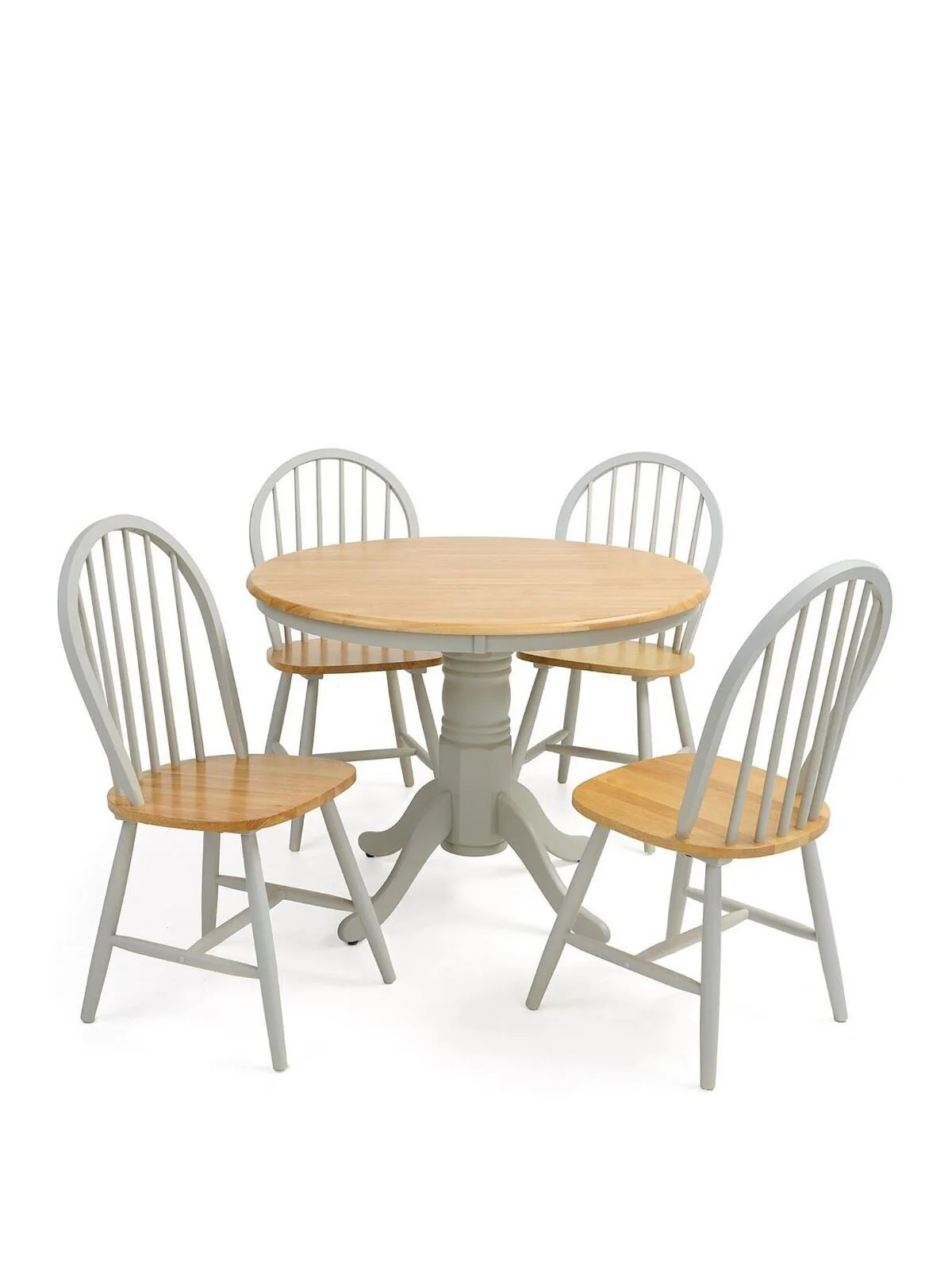 New Rubberwood Fixed Top 100 cm Kentucky Dining Table + 4 Chairs Grey & Oak - Image 2