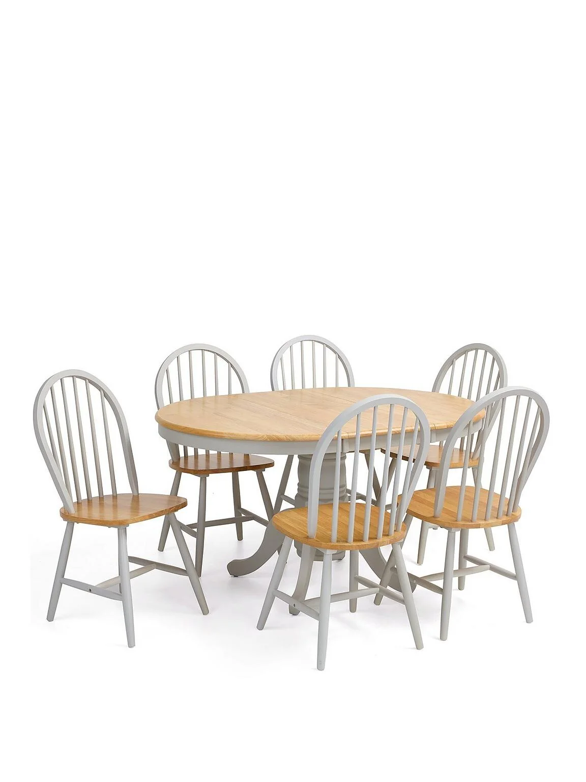 New Rubberwood Top Kentucky 100 - 130 cm Extending with 6 Chairs Grey & Oak - Image 2