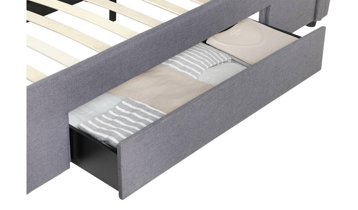 Newbury Double 2 Drawer Fabric Bed Frame Grey Stylish Bedroom Storage Solution - Image 10