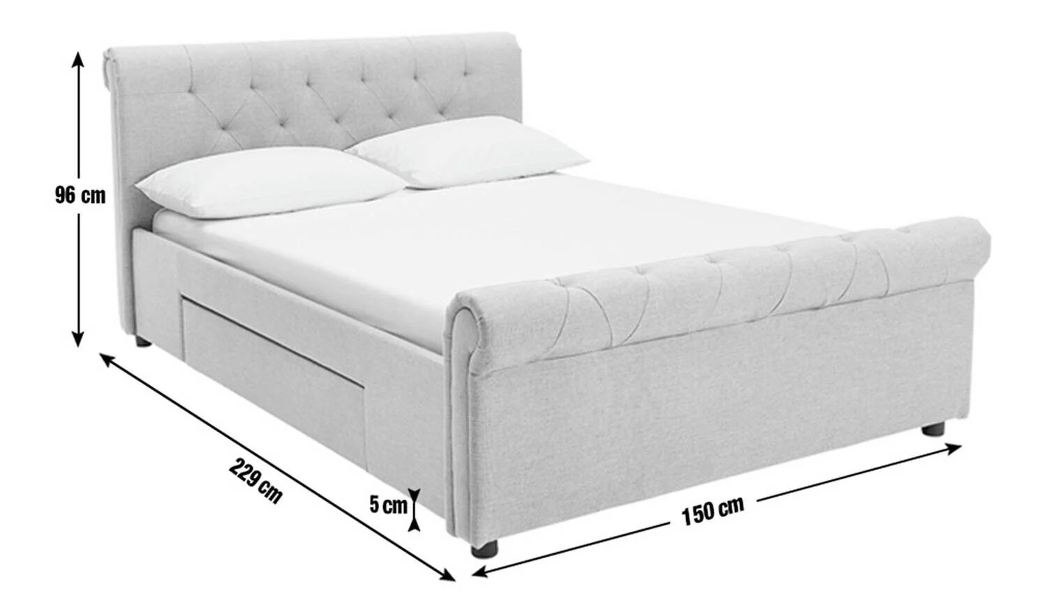 Newbury Double 2 Drawer Fabric Bed Frame Grey Stylish Bedroom Storage Solution - Image 14