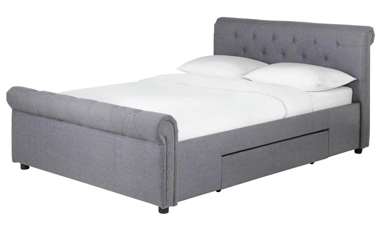 Newbury Double 2 Drawer Fabric Bed Frame Grey Stylish Bedroom Storage Solution - Image 2