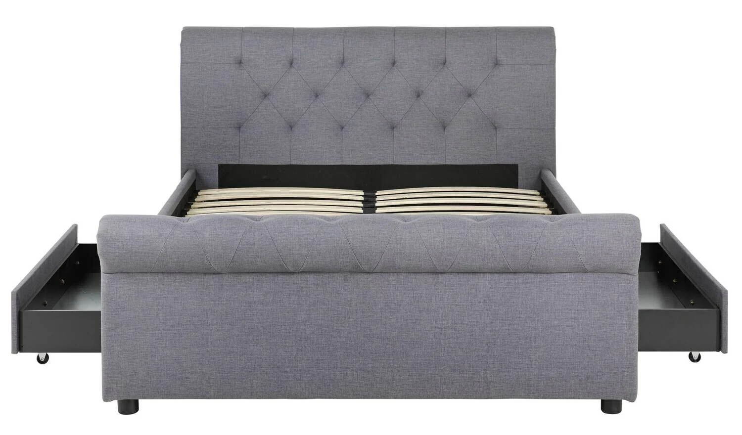 Newbury Double 2 Drawer Fabric Bed Frame Grey Stylish Bedroom Storage Solution - Image 9