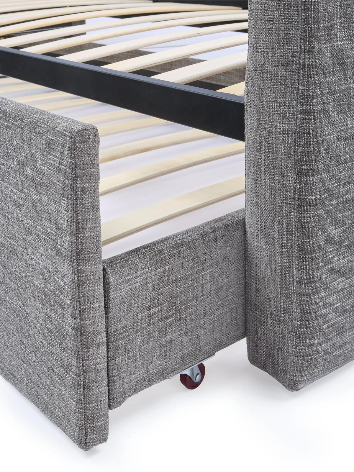 Newport Day Bed With Trundle Dark Grey Fabric Upholstered Bedroom Furniture - Image 6