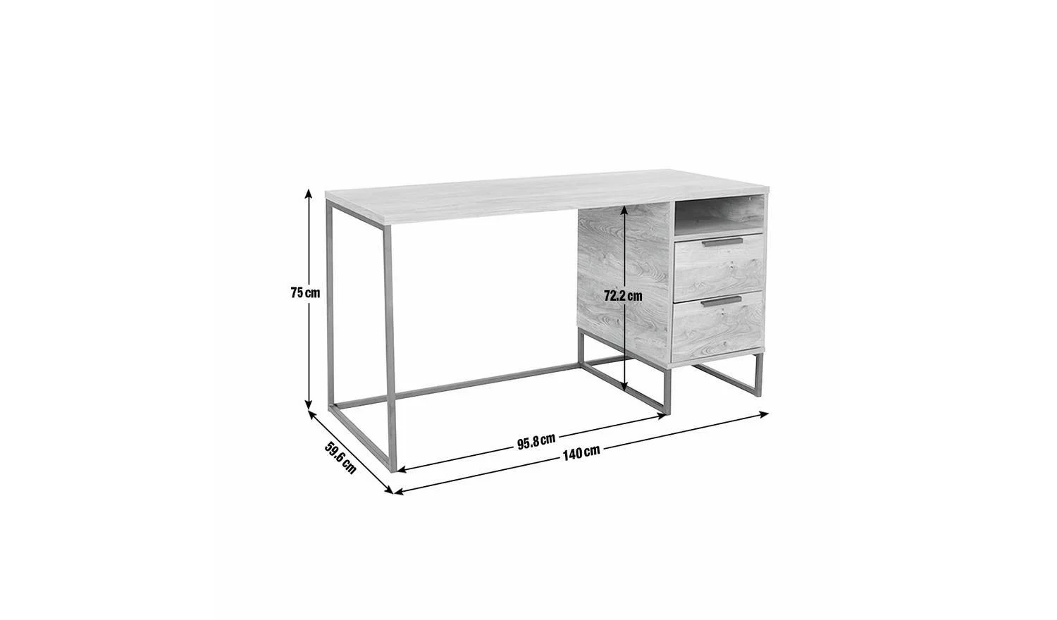 Nomad 2 Drawer Office Desk Oak Modern Home Office Furniture Workspace - Image 2