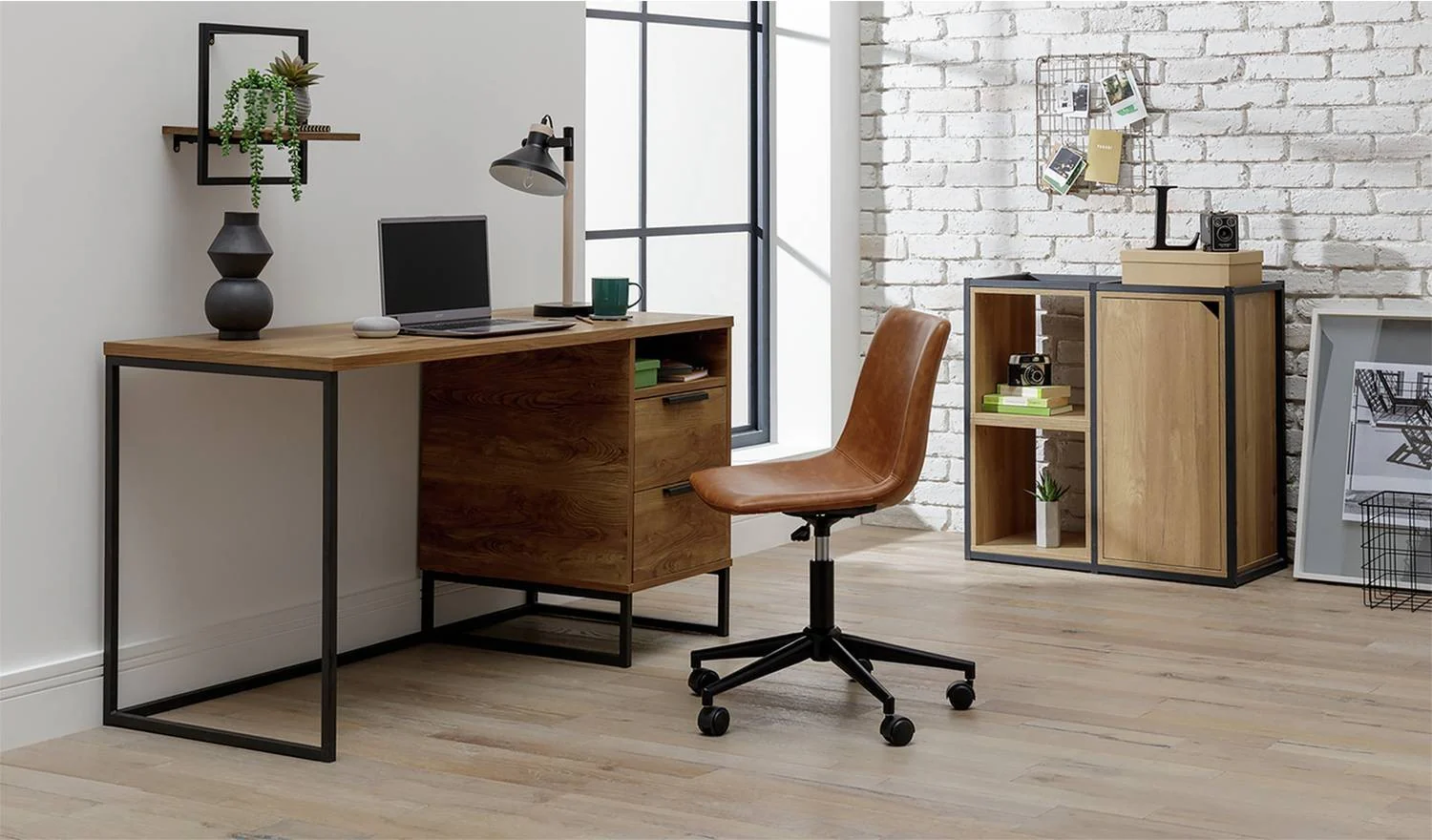 Nomad 2 Drawer Office Desk Oak Modern Home Office Furniture Workspace - Image 3