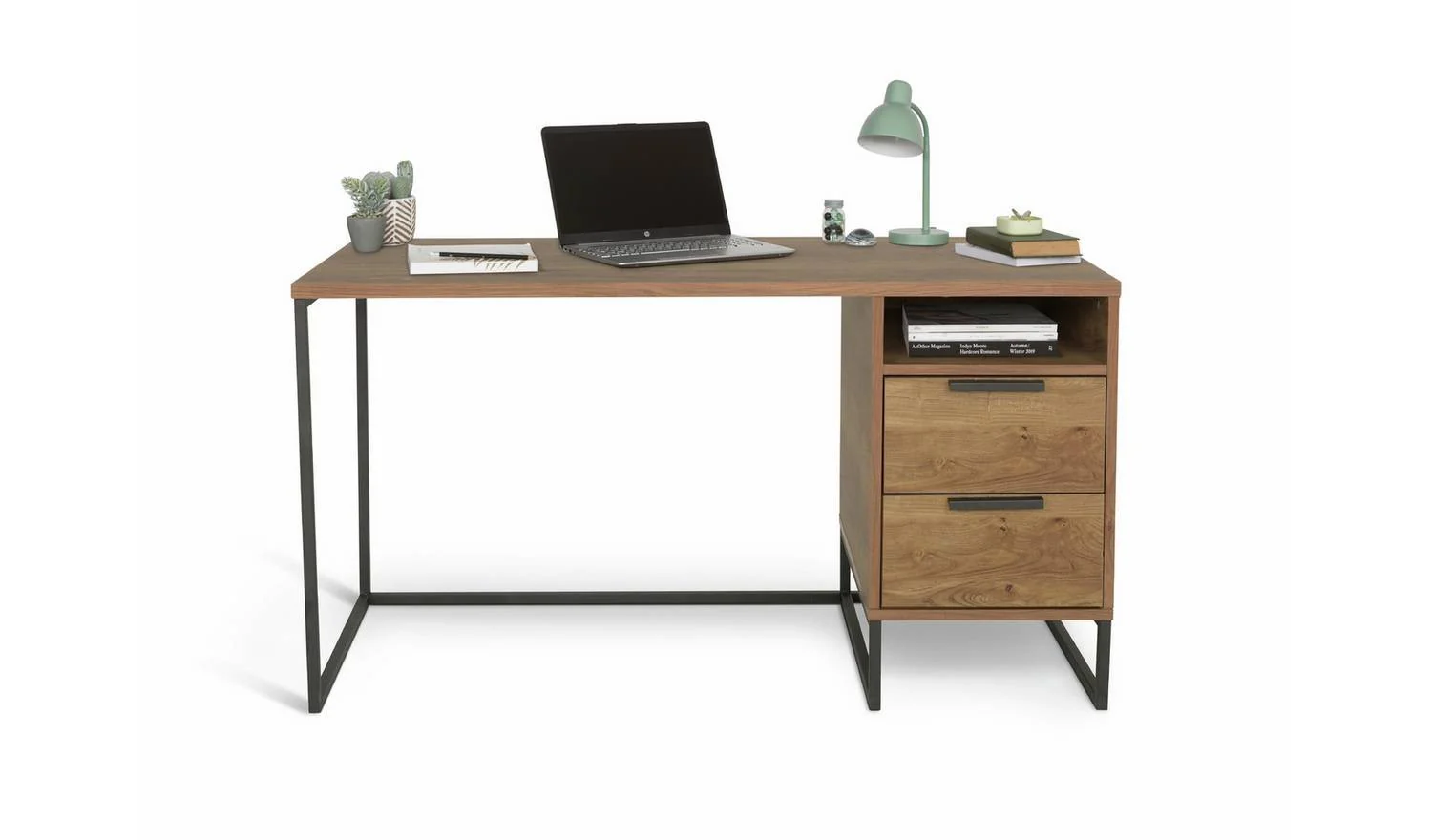 Nomad 2 Drawer Office Desk Oak Modern Home Office Furniture Workspace - Image 4