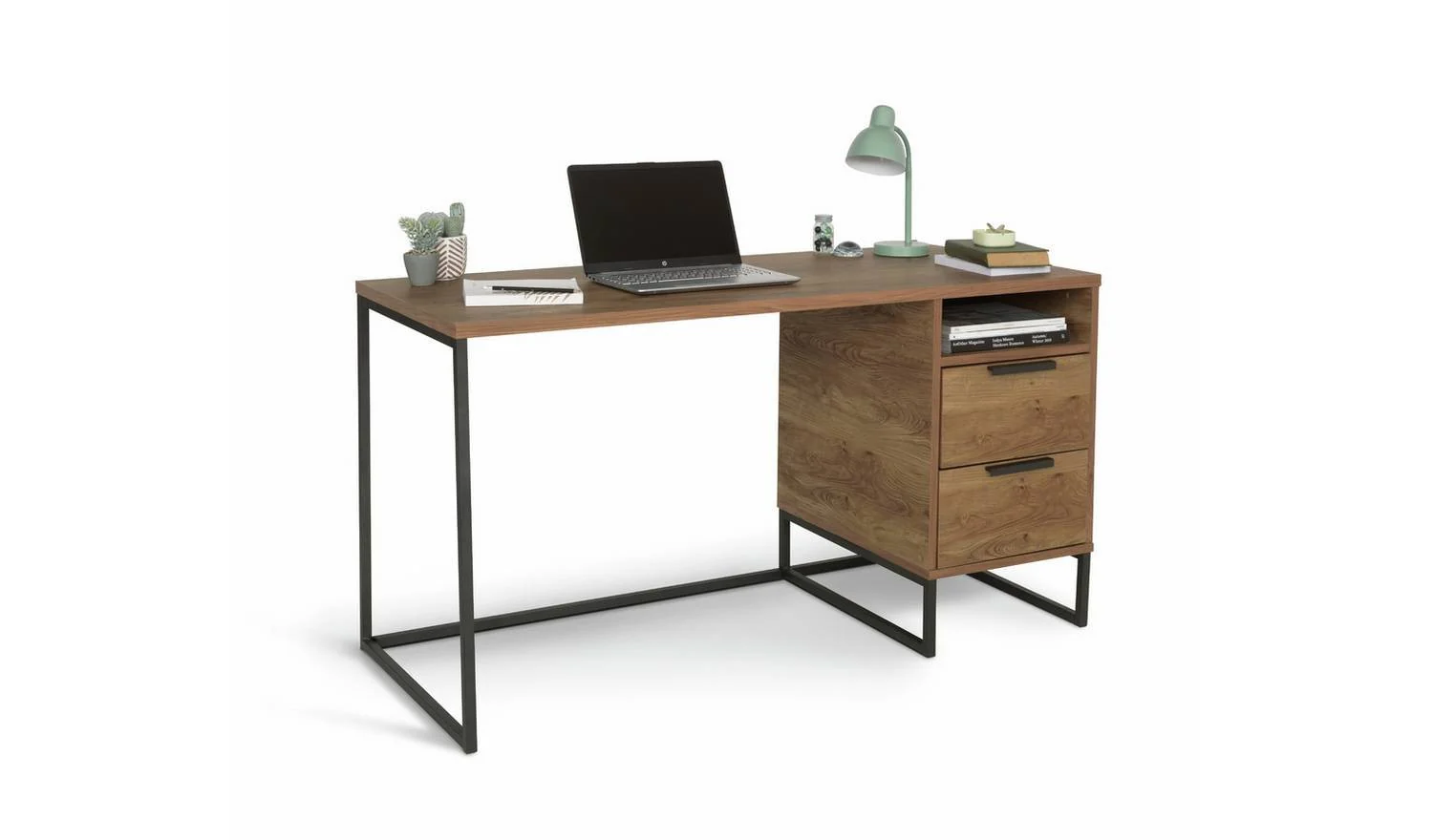 Nomad 2 Drawer Office Desk Oak Modern Home Office Furniture Workspace - Image 5