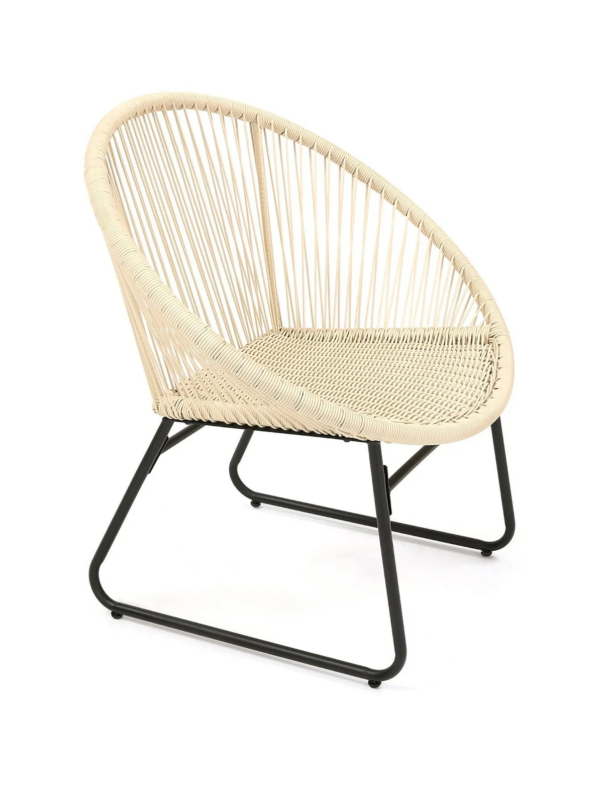 Noodle Bistro Set 2 Wicker Chairs Round Table Black Glass Garden Patio UK - Image 3