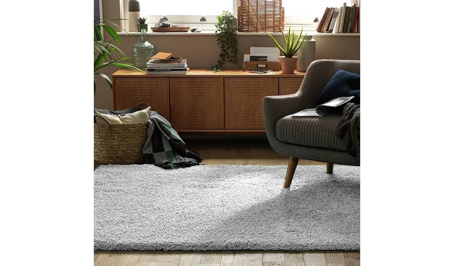 Noodle Plain Grey Shaggy Rug 120x170cm Living Room Bedroom Floor Soft - Image 2
