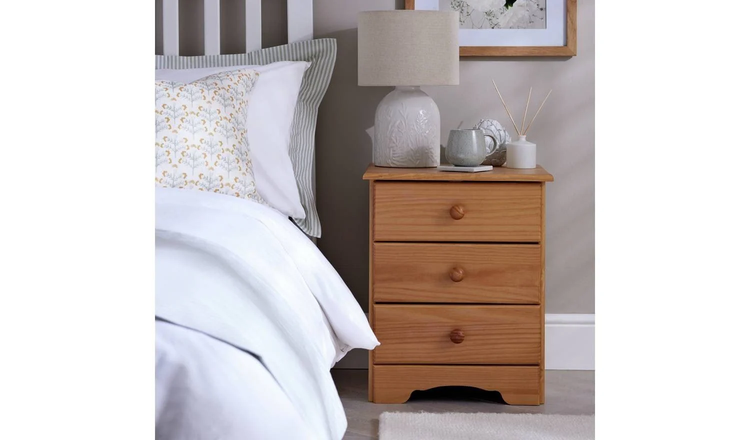 Nordic 3 Drawer Bedside Table - Pine - Image 2