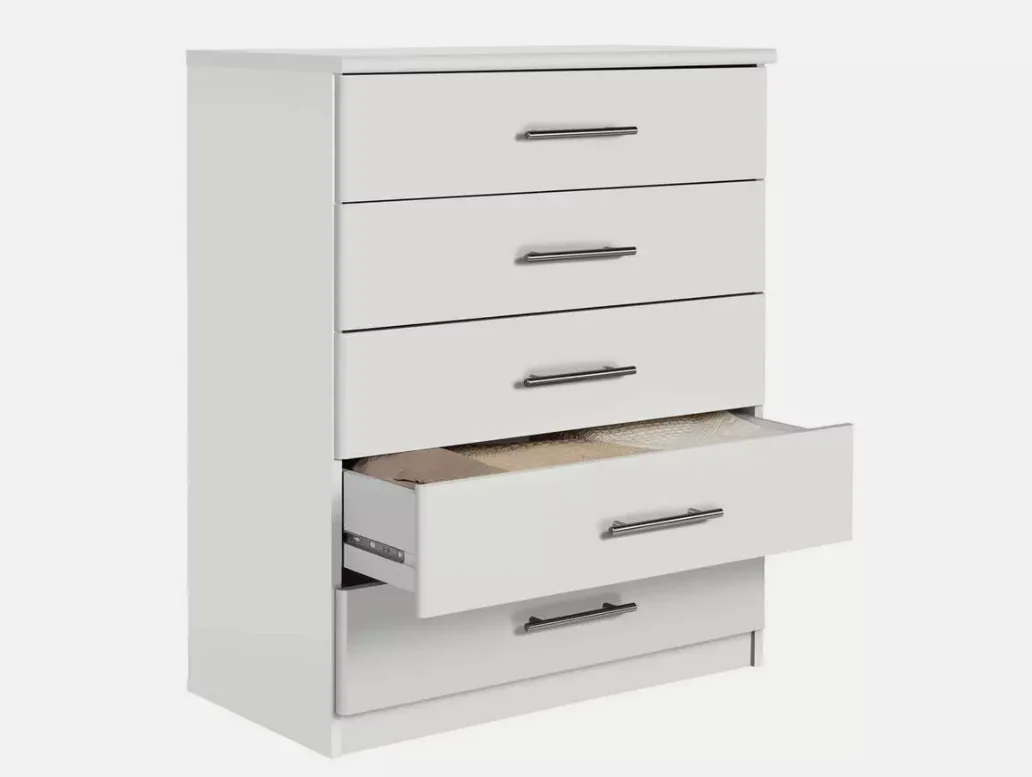 Normandy 5 Drawer Chest of Drawers White Storage Organiser Bedroom - Image 4