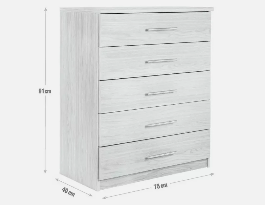 Normandy 5 Drawer Chest of Drawers White Storage Organiser Bedroom - Image 8