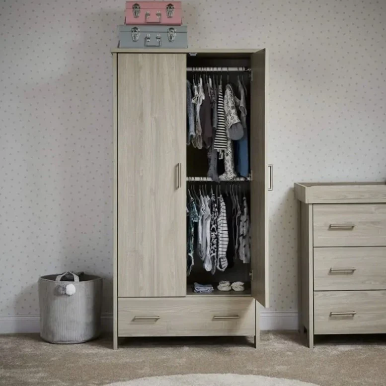 Obaby Nika Double Wardrobe Grey Wash 2 Door Nursery Storage Baby Toddler - Image 2