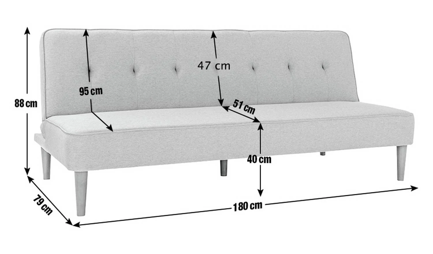 Odeon Fabric 2 Seater Clic Clac Sofa Bed Grey Comfortable Seating - Image 2