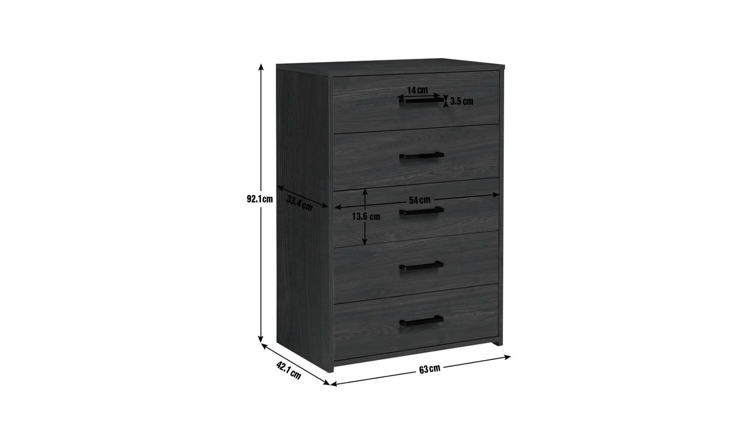 Oslo 5 Drawer Chest Black Oak Effect Storage Organiser Bedroom Furniture - Image 2