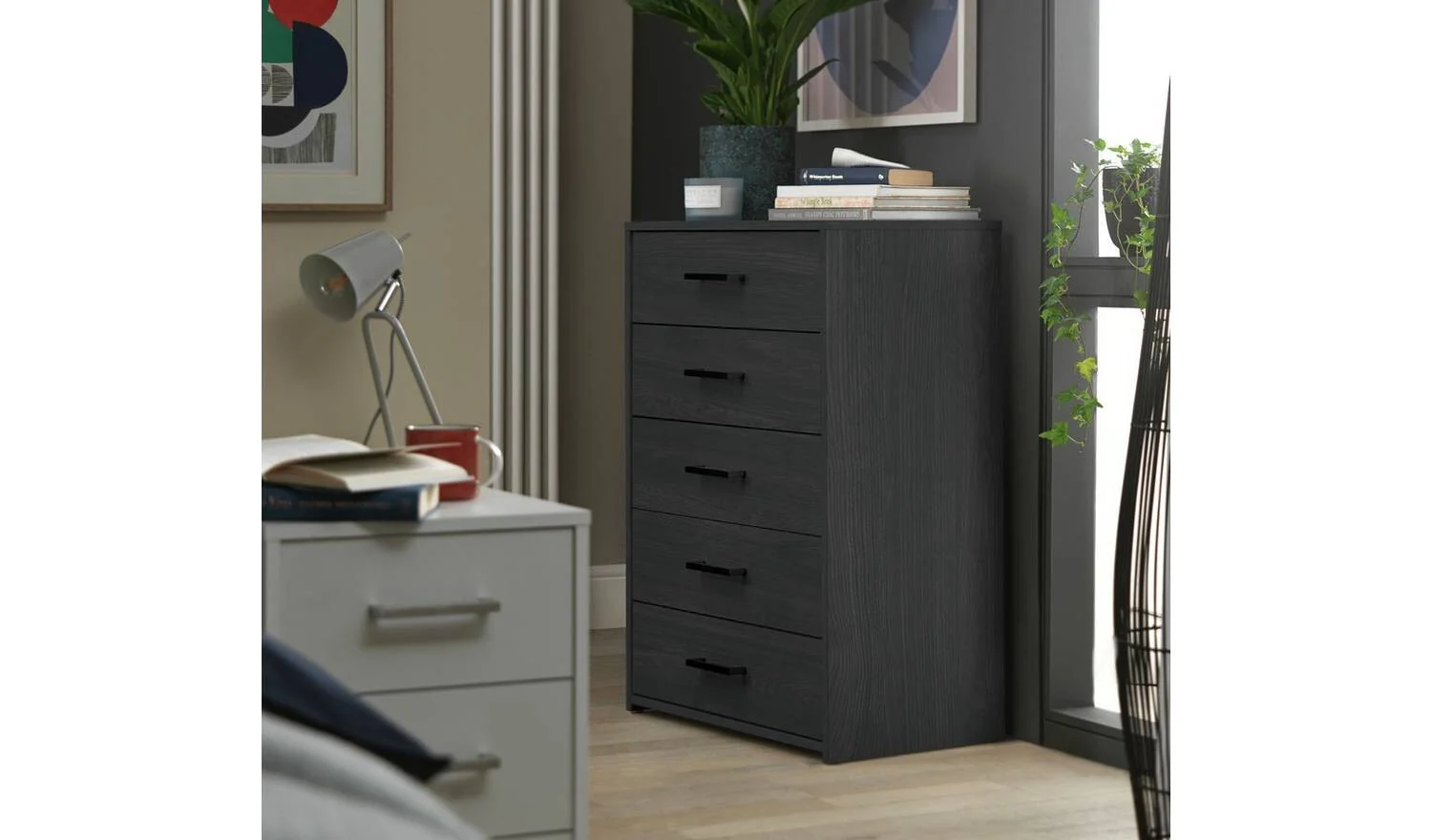 Oslo 5 Drawer Chest Black Oak Effect Storage Organiser Bedroom Furniture - Image 3