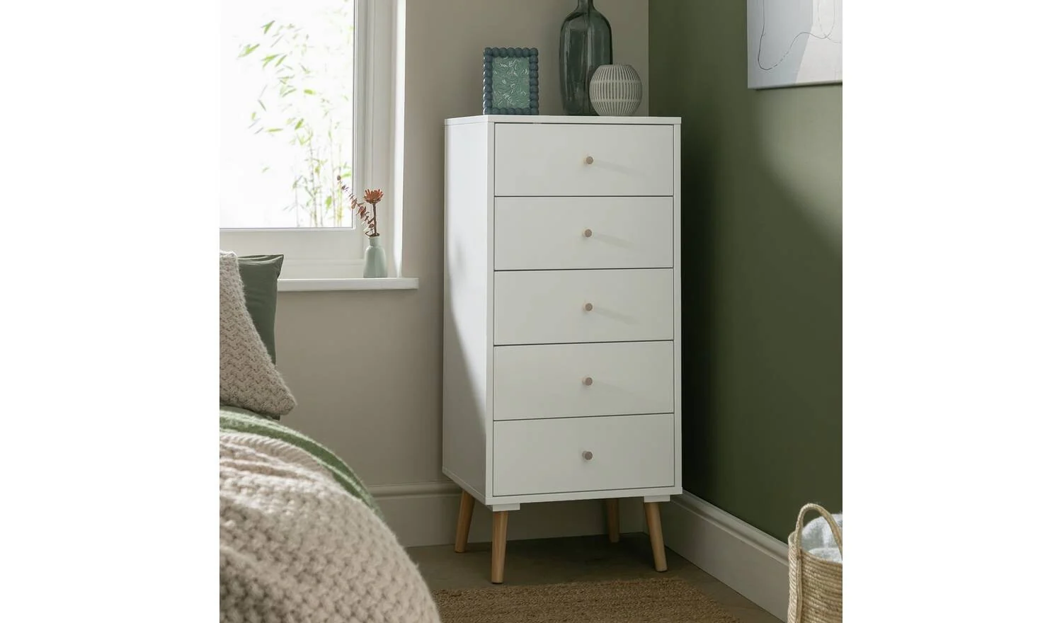 Otto 5 Drawer Tallboy White Storage Organiser Bedroom Furniture Drawers - Image 2