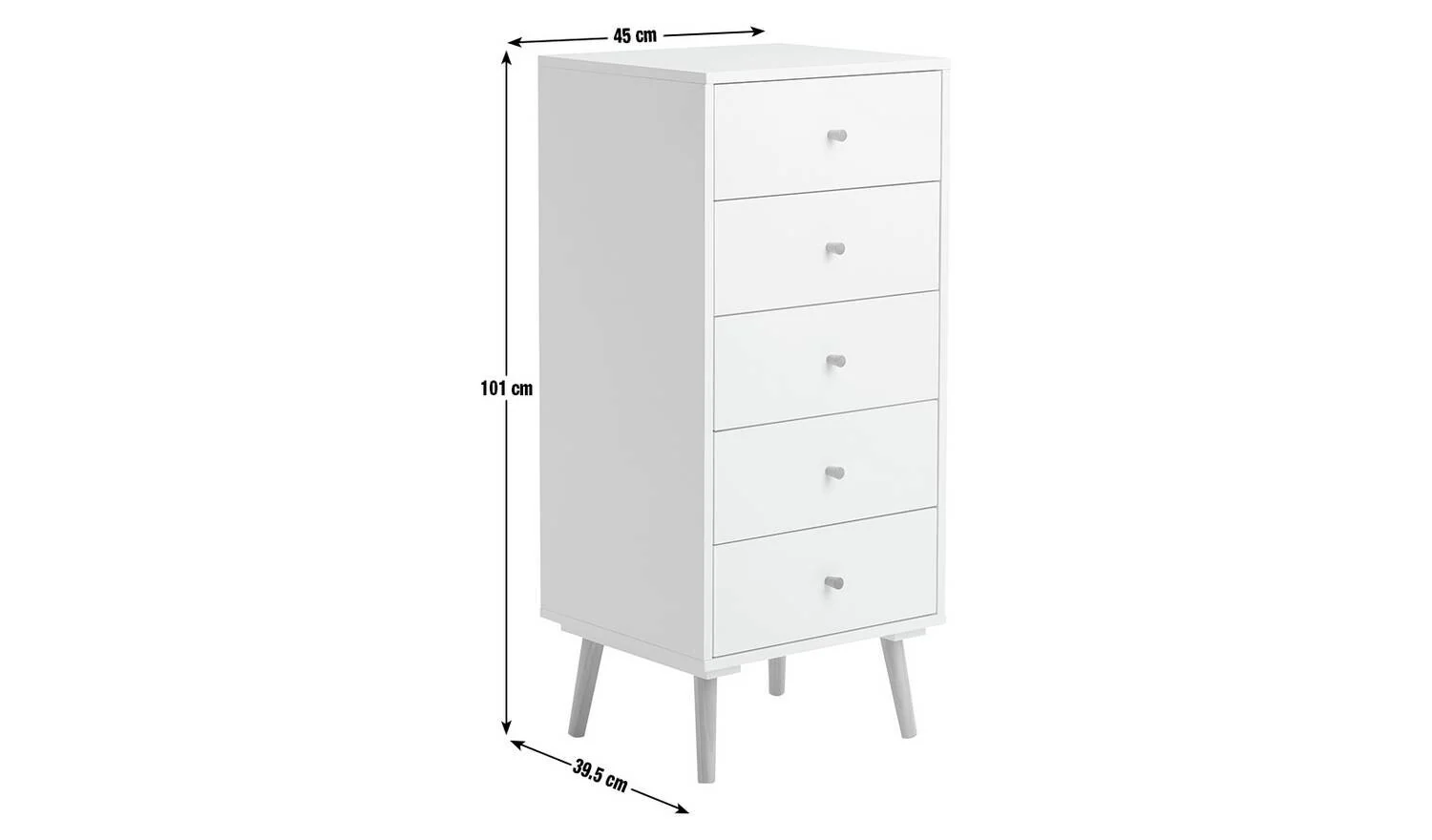 Otto 5 Drawer Tallboy White Storage Organiser Bedroom Furniture Drawers - Image 8