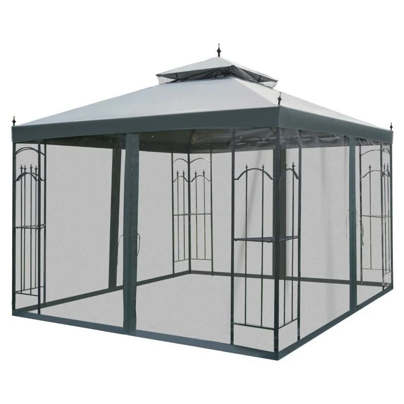 Outsunny 2 Tier Garden Gazebo with Mesh Curtains 3000x3000mm Grey - Image 3