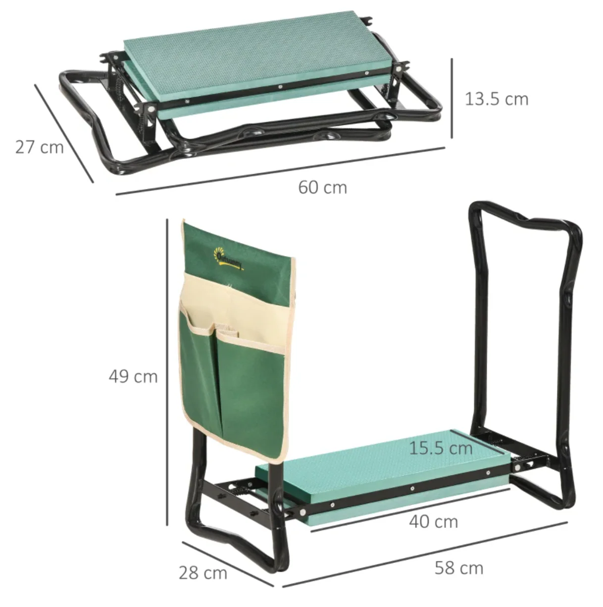 Outsunny Steel Frame Padded Garden Kneeler, with Tool Bag Green | Fast Delivery - Image 2