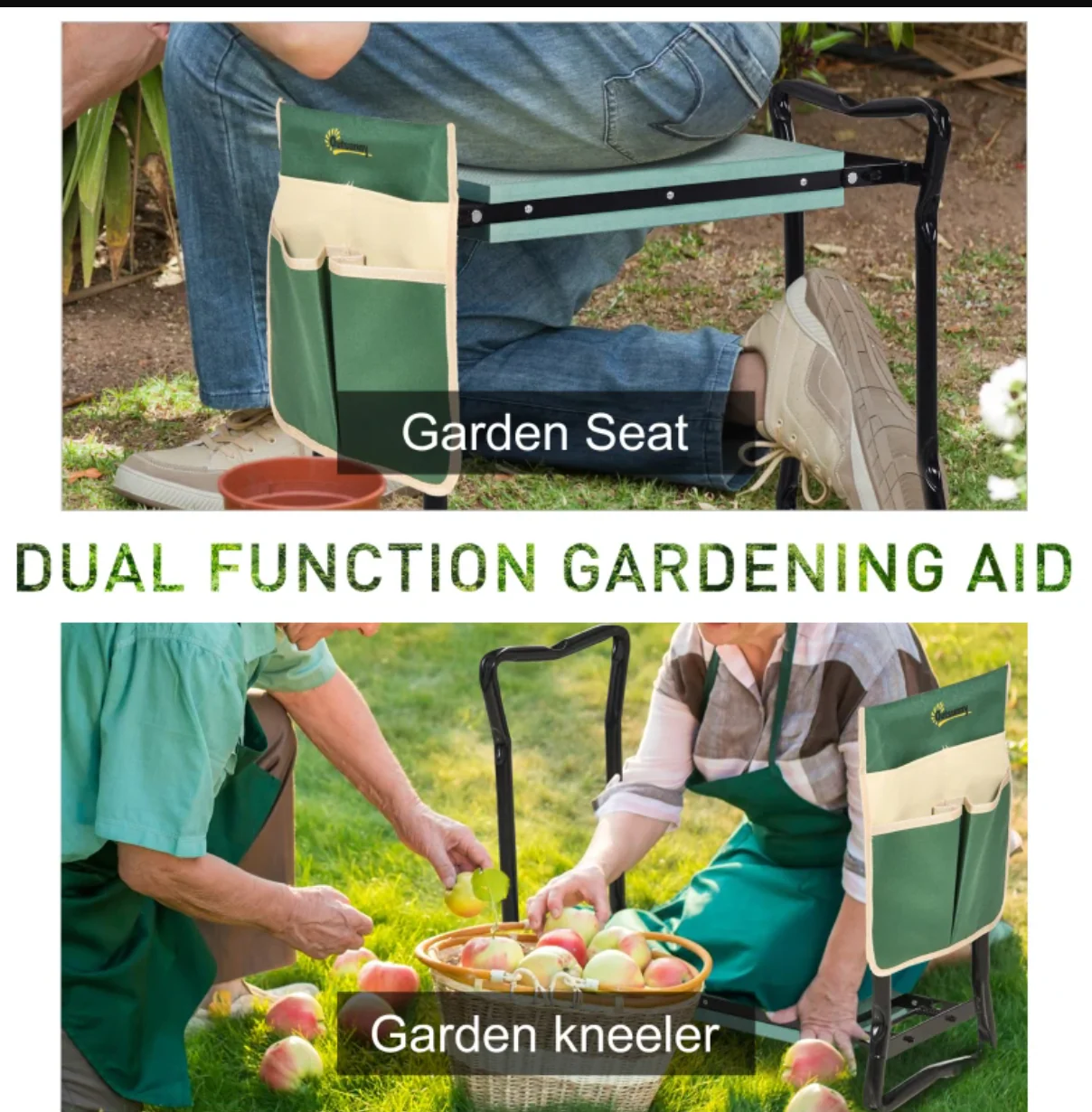 Outsunny Steel Frame Padded Garden Kneeler, with Tool Bag Green | Fast Delivery - Image 3