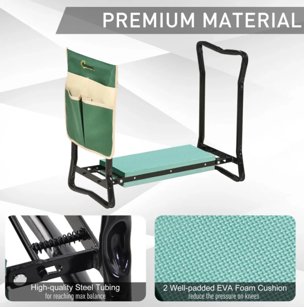 Outsunny Steel Frame Padded Garden Kneeler, with Tool Bag Green | Fast Delivery - Image 6