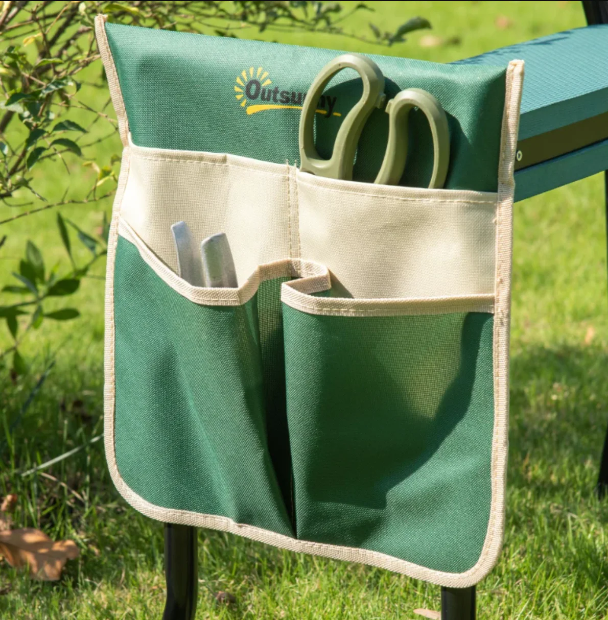 Outsunny Steel Frame Padded Garden Kneeler, with Tool Bag Green | Fast Delivery - Image 8
