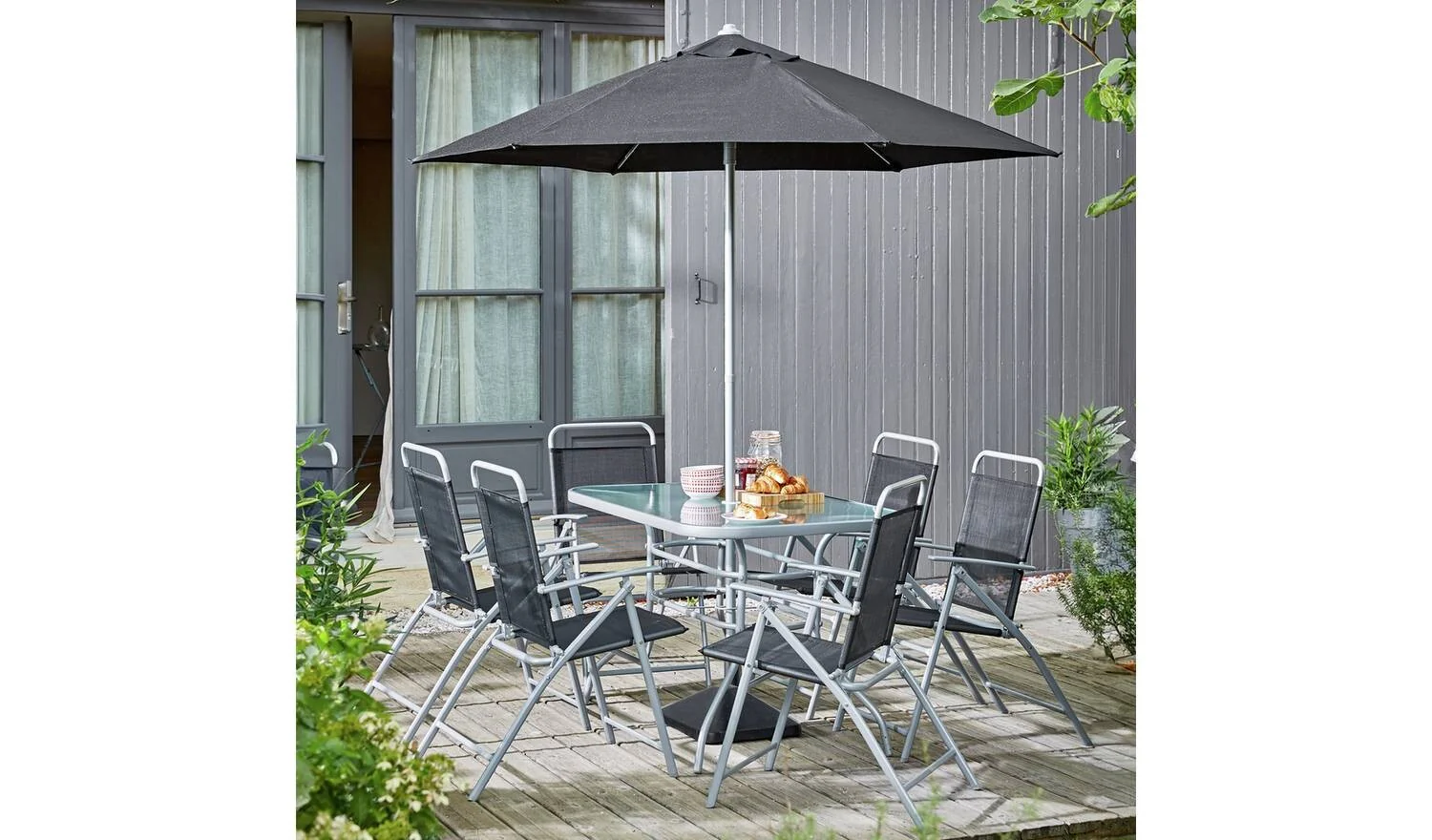 Pacific 6 Seater Folding Metal Patio Set Black Garden Furniture Dining - Image 3