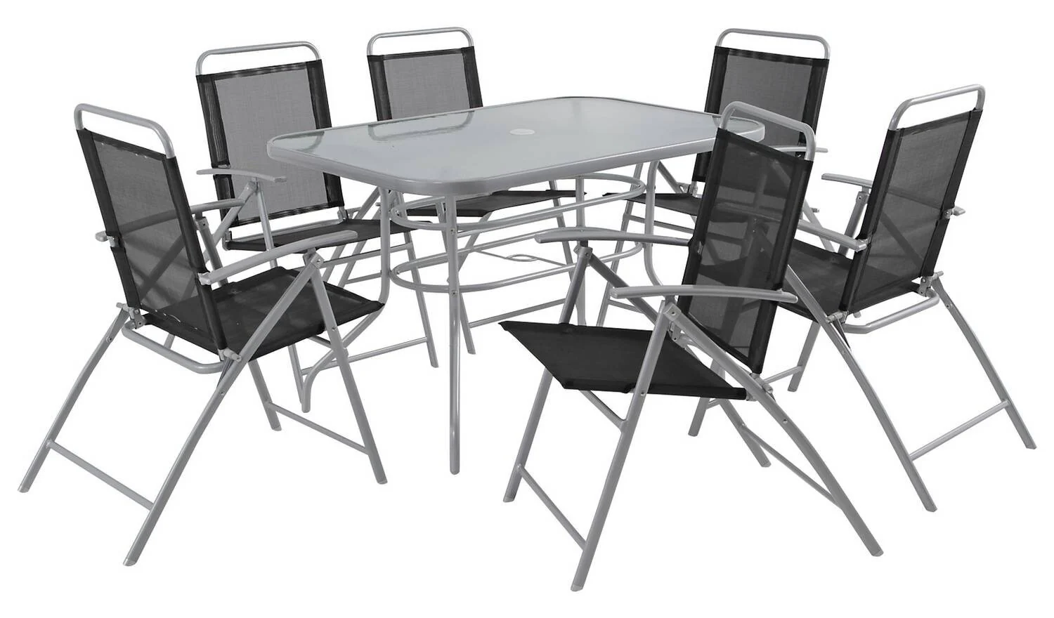 Pacific 6 Seater Folding Metal Patio Set Black Garden Furniture Dining - Image 5