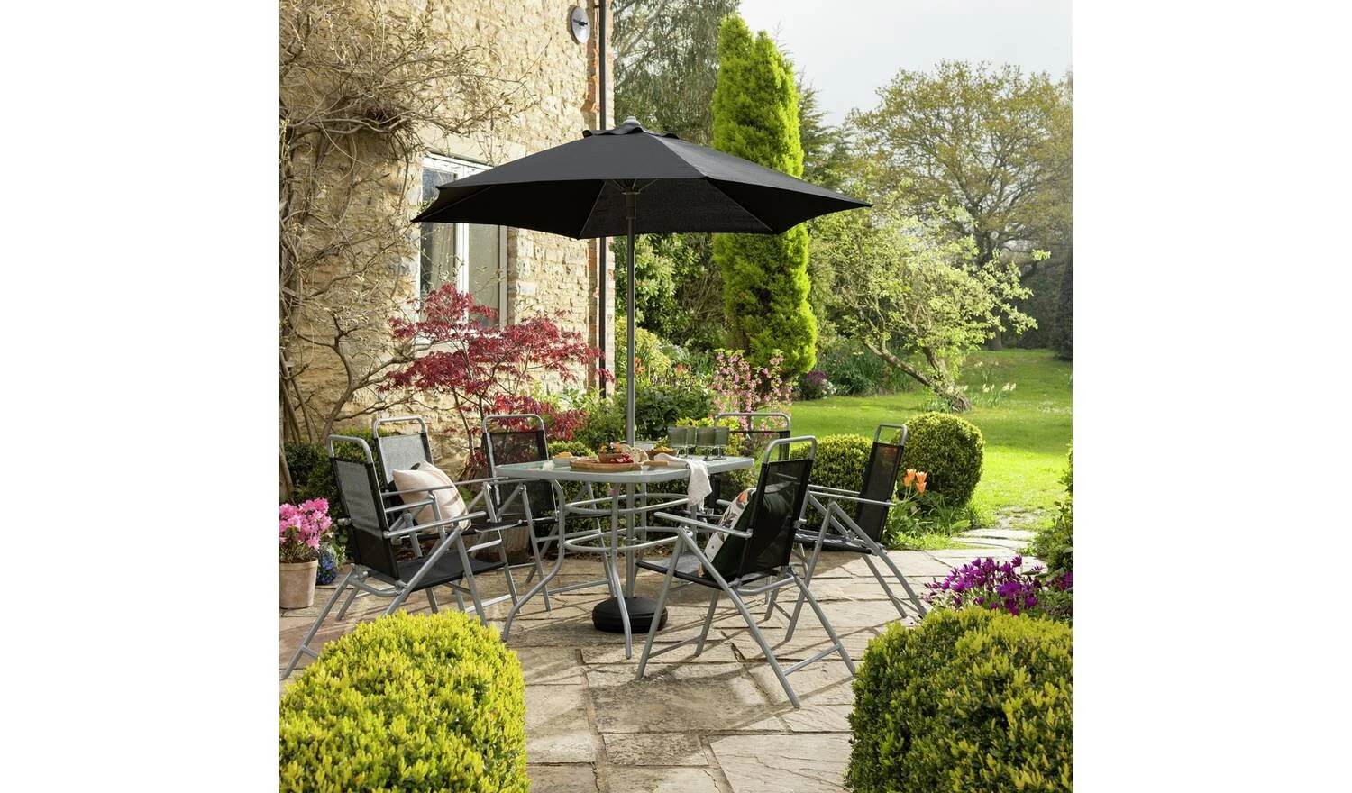 Pacific 6 Seater Folding Metal Patio Set Black Garden Furniture Dining - Image 8