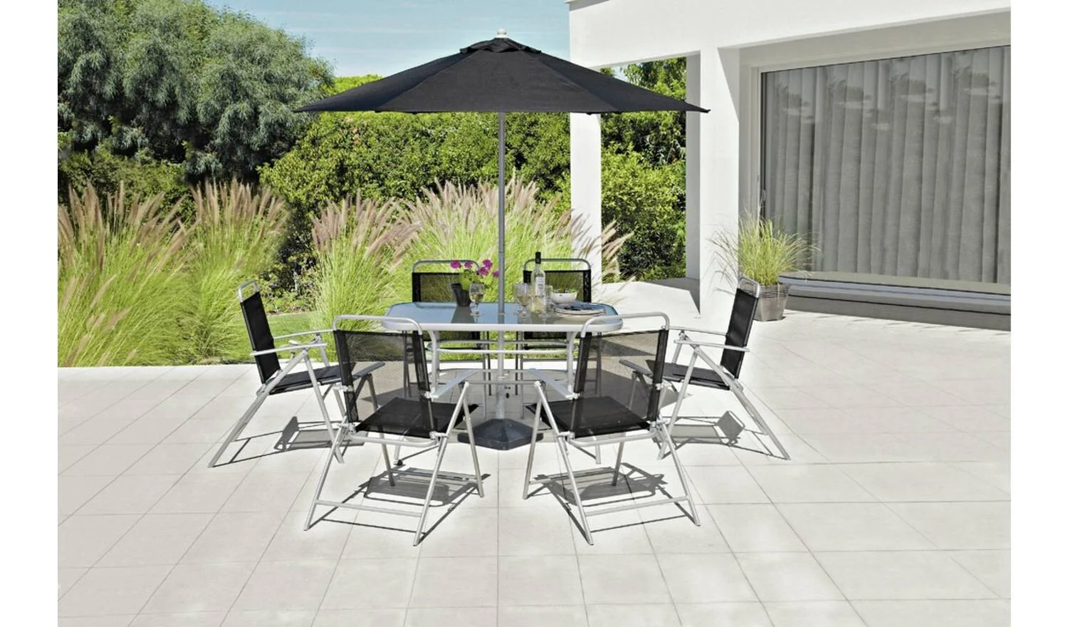 Pacific 6 Seater Folding Metal Patio Set Black Garden Furniture Dining - Image 9