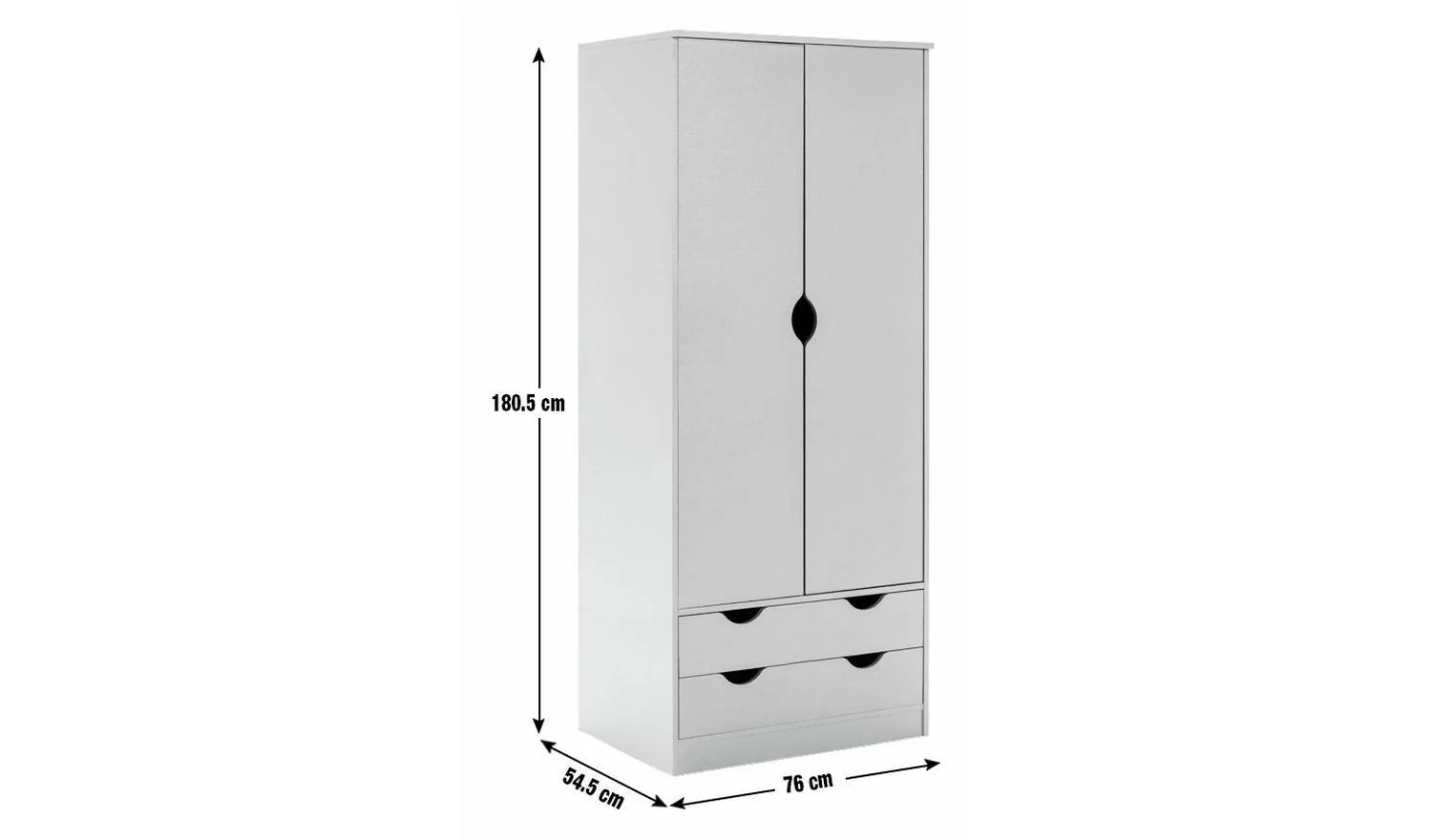 Pagnell 2 Door 2 Drawer Wardrobe Grey Bedroom Furniture Tall - Image 2