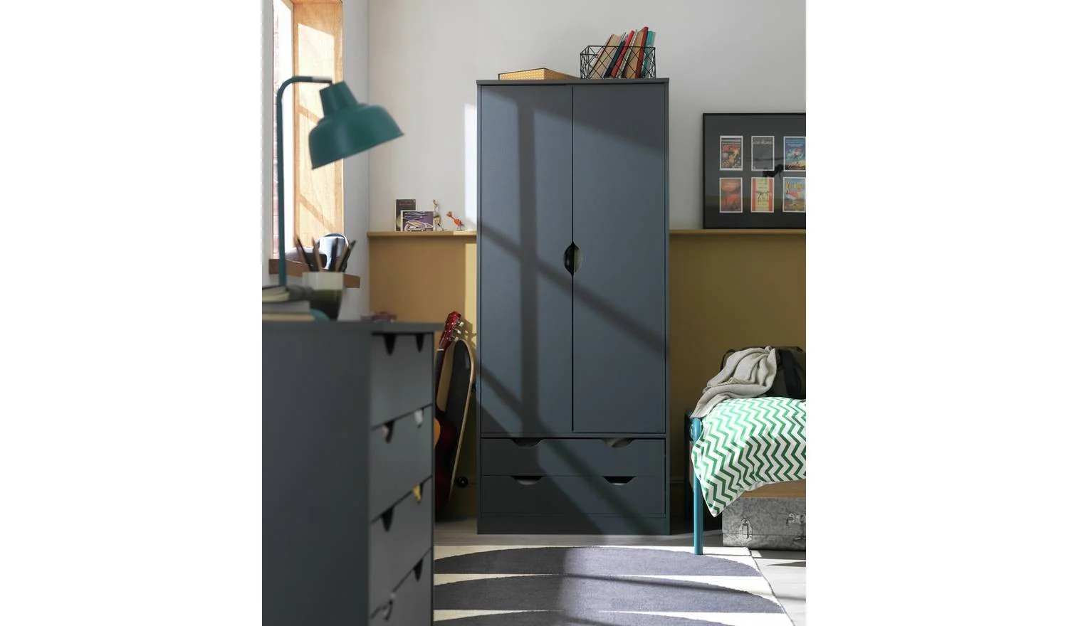Pagnell 2 Door 2 Drawer Wardrobe Grey Bedroom Furniture Tall - Image 3