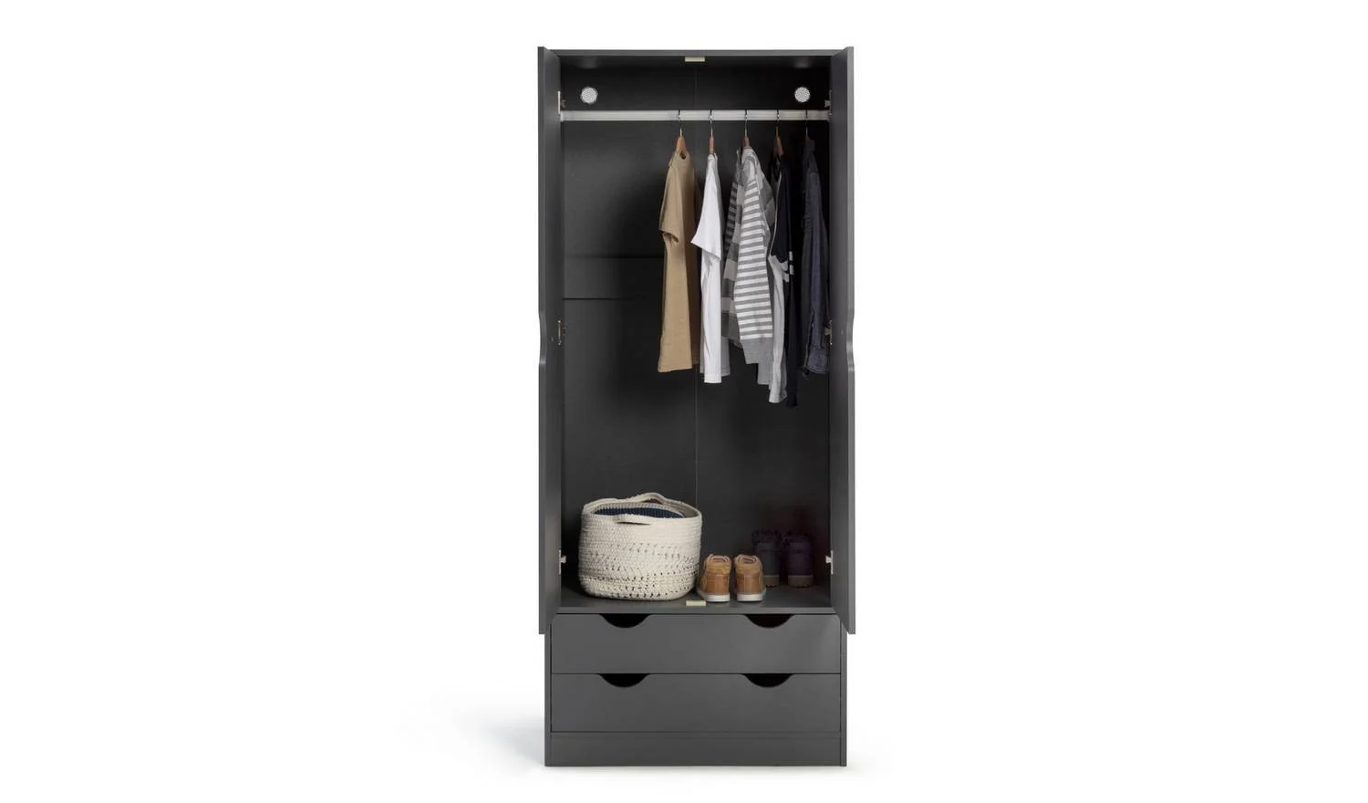 Pagnell 2 Door 2 Drawer Wardrobe Grey Bedroom Furniture Tall - Image 4