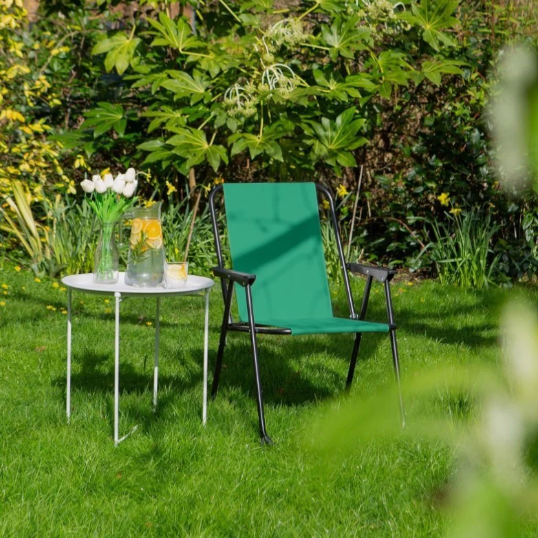Pair Metal Beach Chairs Black Green Foldable Outdoor Garden Furniture - Image 3