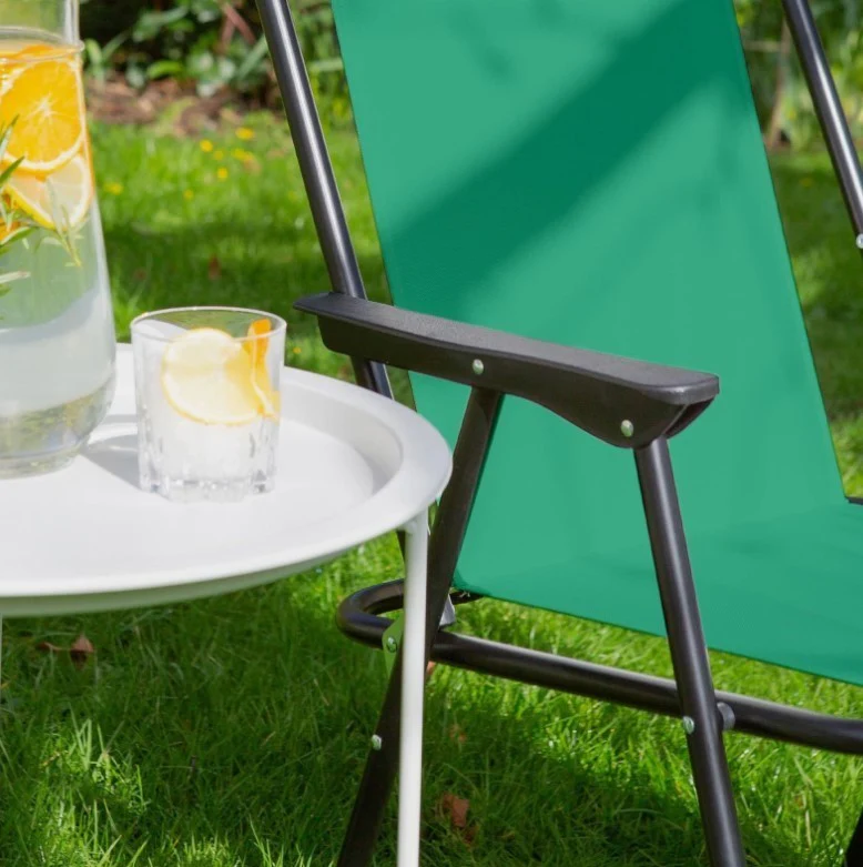 Pair Metal Beach Chairs Black Green Foldable Outdoor Garden Furniture - Image 4