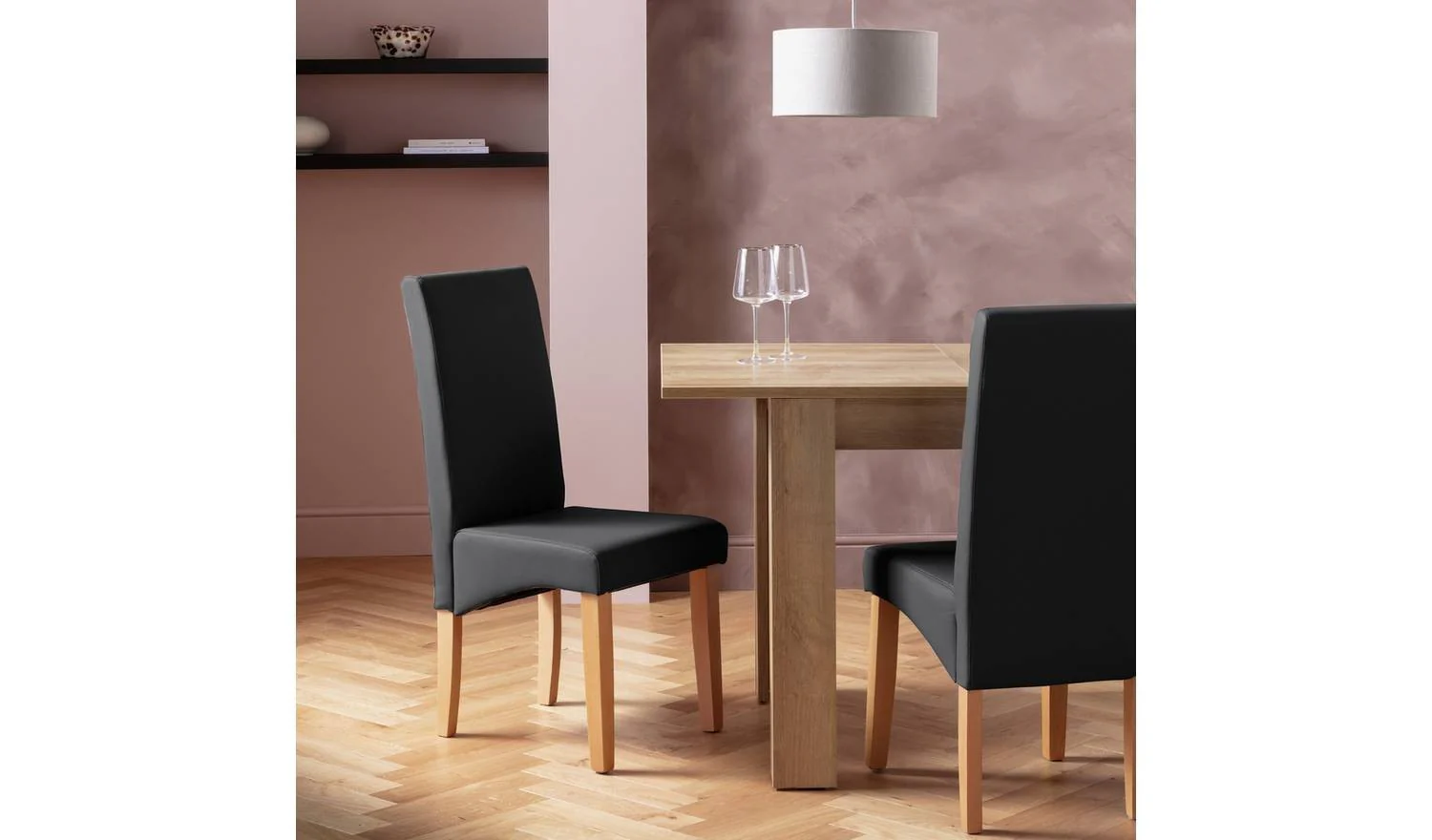 Pair of Skirted Dining Chairs Black Upholstered Comfortable Seating - Image 3